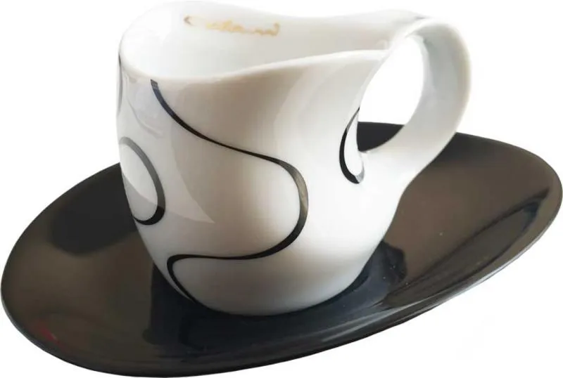 Luigi Colani Porzellan Espresso Tasse mit Untertasse loop black