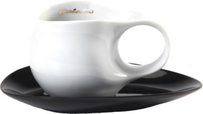 Preview: Luigi Colani Porzellan Espresso Tasse mit Untertasse 2 tlg weiß / schwarz