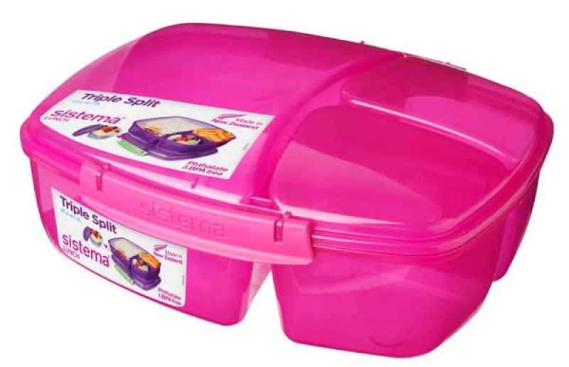 Lunchbox Triple Split pink 2l mit Joghurtbehälter