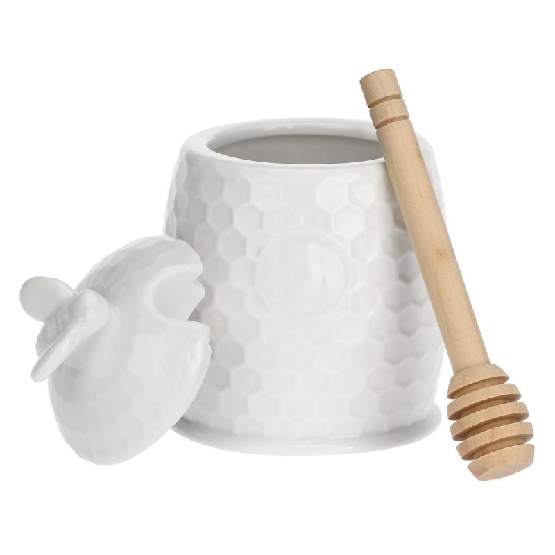 Preview: Honigtopf mit Honiglöffel La Porcellana Bianca Novo 12 x 8 cm