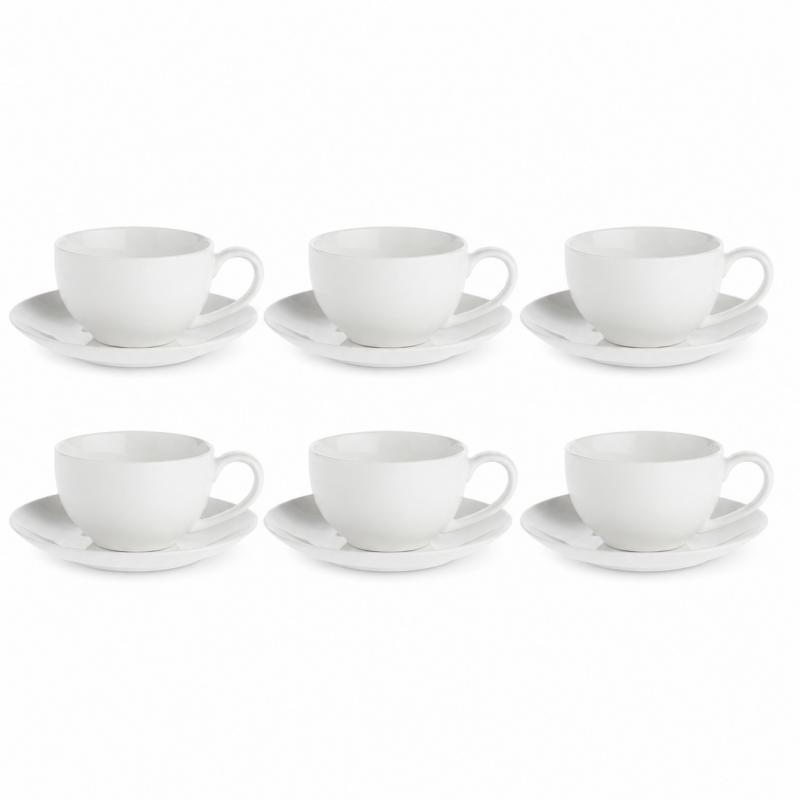 Preview: Teetasse mit Untertasse 220 ml Weiß Set 6 Stück