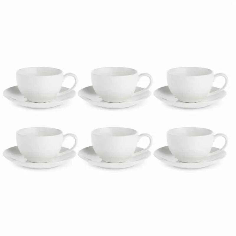 Teetasse mit Untertasse 220 ml Weiß Set 6 Stück