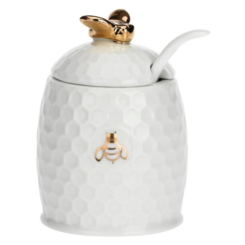 Preview: Zuckerdose mit Löffel Gold La Porcellana Bianca Novo 10 x 6,5 cm