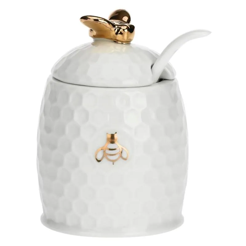 Zuckerdose mit Löffel Gold La Porcellana Bianca Novo 10 x 6,5 cm