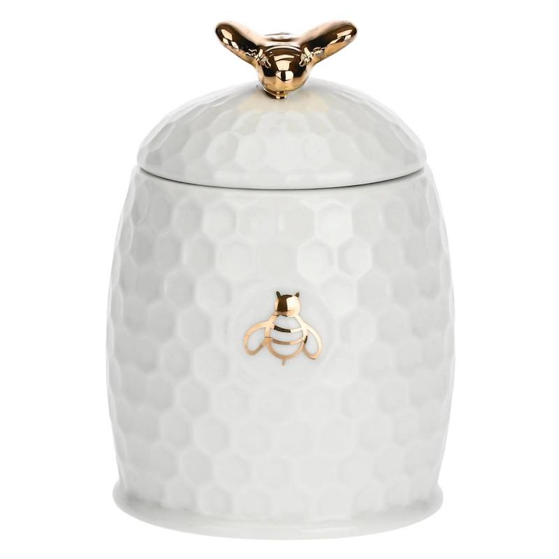 Preview: Zuckerdose mit Löffel Gold La Porcellana Bianca Novo 10 x 6,5 cm