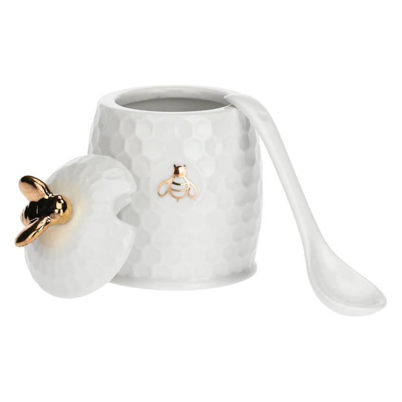 Preview: Zuckerdose mit Löffel Gold La Porcellana Bianca Novo 10 x 6,5 cm