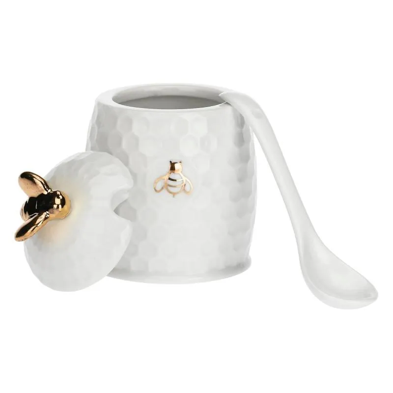 Zuckerdose mit Löffel Gold La Porcellana Bianca Novo 10 x 6,5 cm