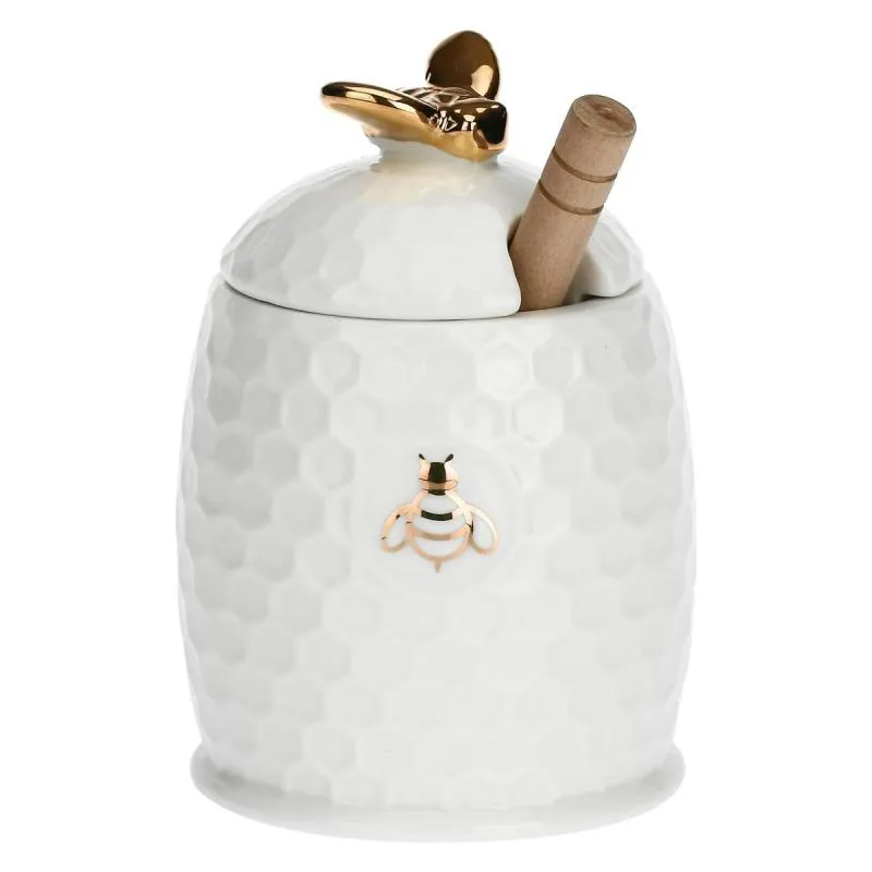 Honigtopf mit Honiglöffel Gold La Porcellana Bianca Novo 12 x 8 cm