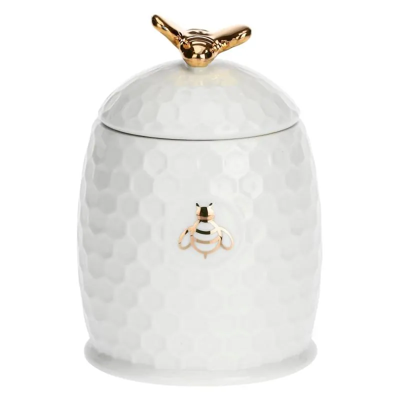 Honigtopf mit Honiglöffel Gold La Porcellana Bianca Novo 12 x 8 cm