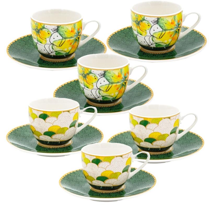 Preview: Espressotassen mit Untertassen 6er Set MIRABILIA 90 ml "Libellula"