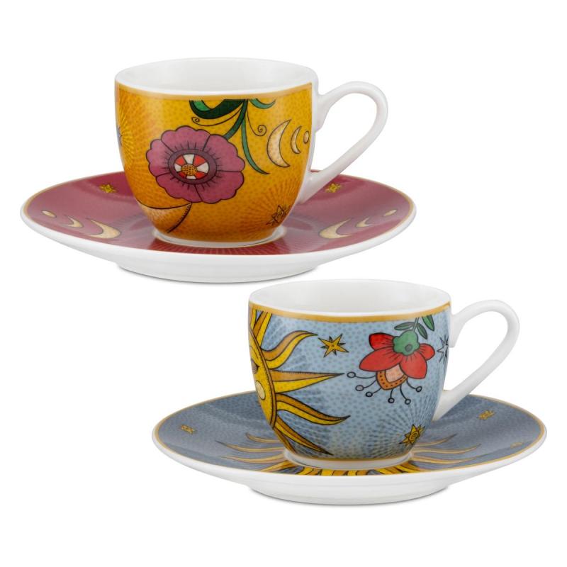 Preview: Espressotassen mit Untertassen 2er Set MIRABILIA 90 ml „Sole & Luna“
