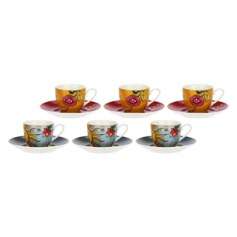 Espressotassen mit Untertassen 6er Set MIRABILIA 90 ml „Sole & Luna“