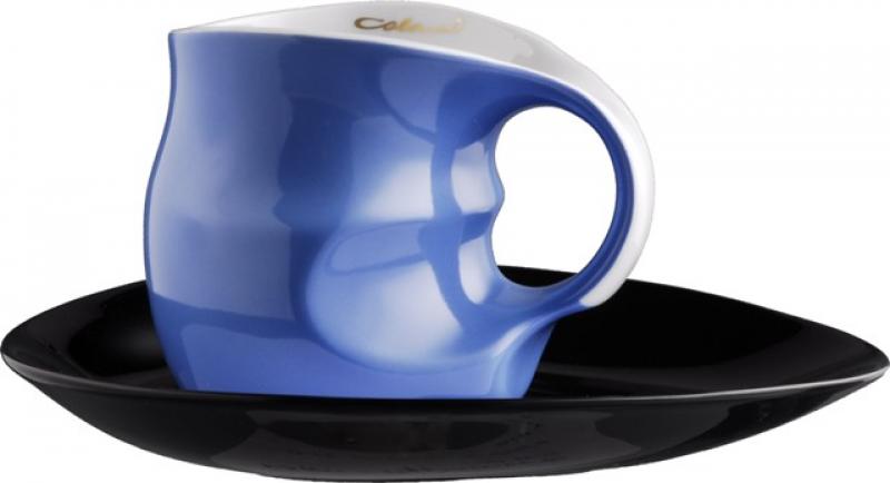 Luigi Colani Porzellan Kaffee - Cappuccino Tasse color blue 2 tlg.