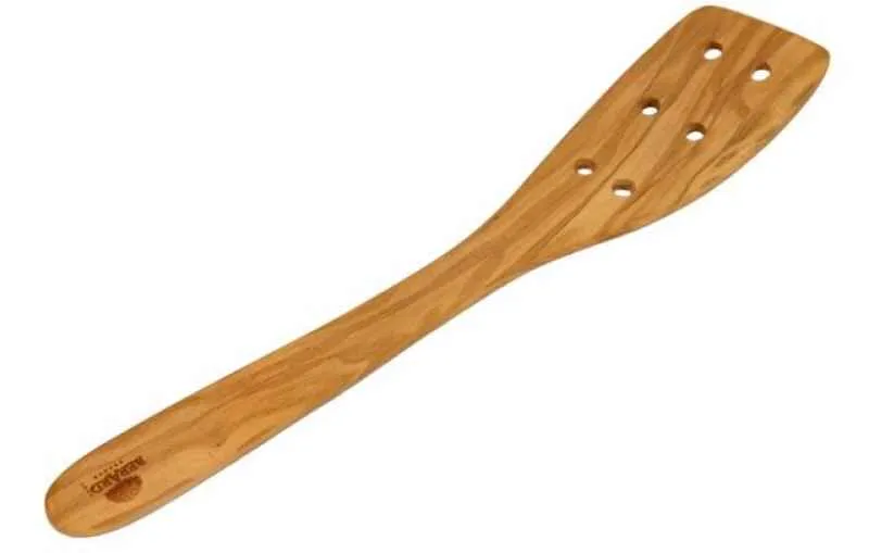 Gebogener Wender mit 6 Löchern 30 cm Olivenholz