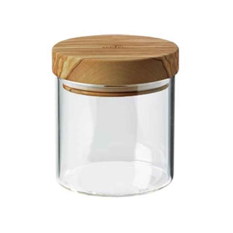 Vorratsdosen Olivenholzdeckel Behälter aus Borosilikatglas 400 ml - rund 10 cm, Höhe 11 cm