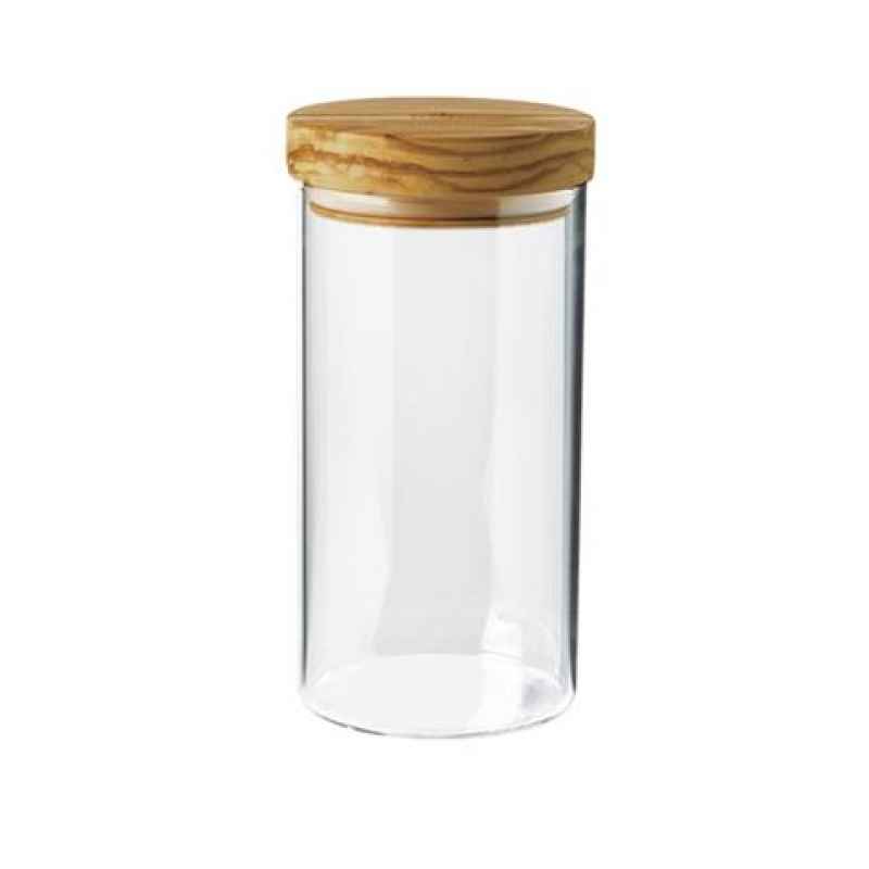 Vorratsdosen Olivenholzdeckel Behälter aus Borosilikatglas 900 ml - rund 10 cm, Höhe 20 cm