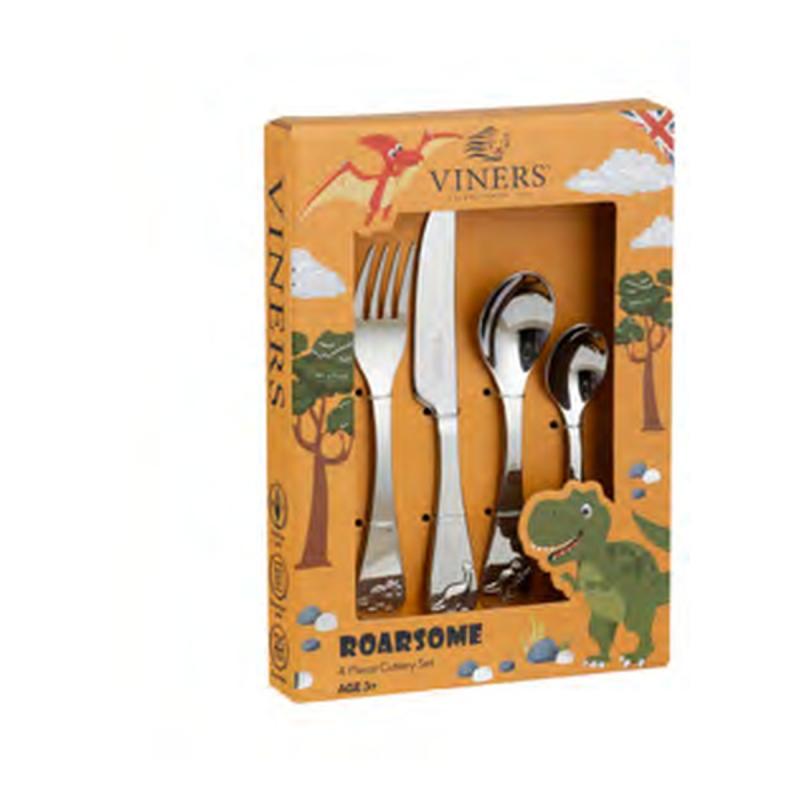 Preview: Viners Kinderbesteck 4er-Set Dino Edelstahl