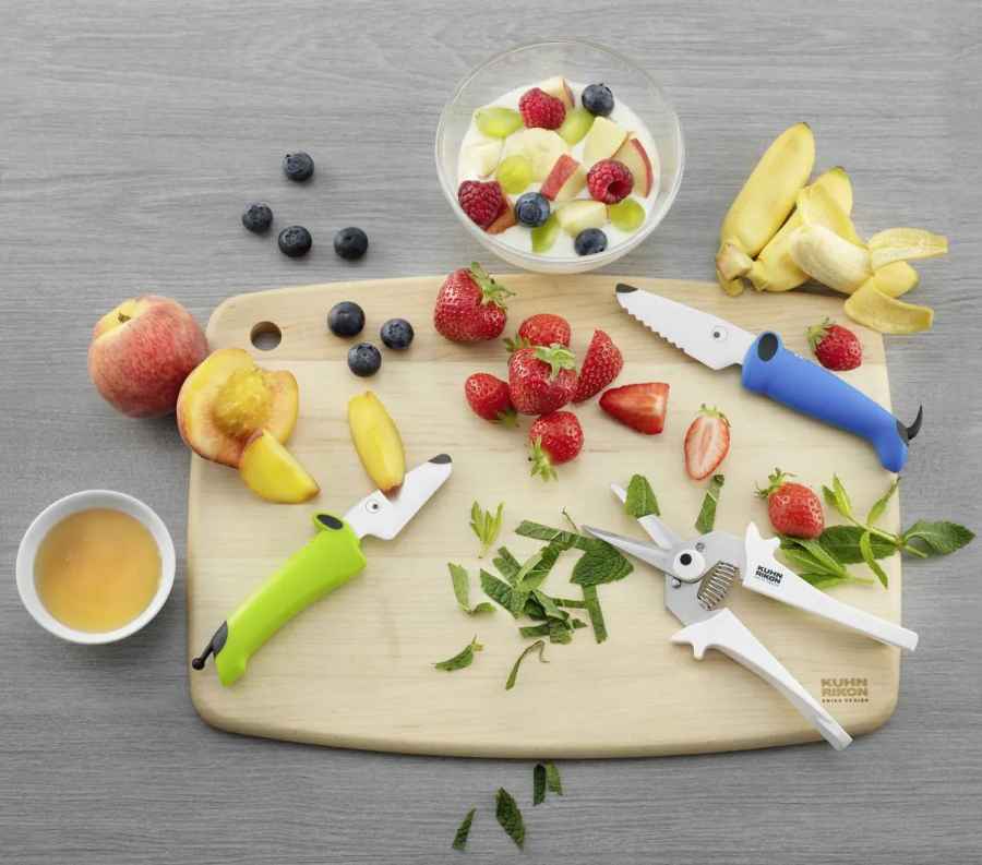 Kinderkitchen Set 3-teilig/ Kindermesser-Set blau/grün/weiß