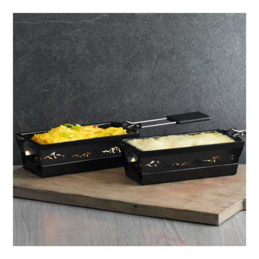Raclette Set Mini Alpenglühen schwarz mit Schabern und Teelicht