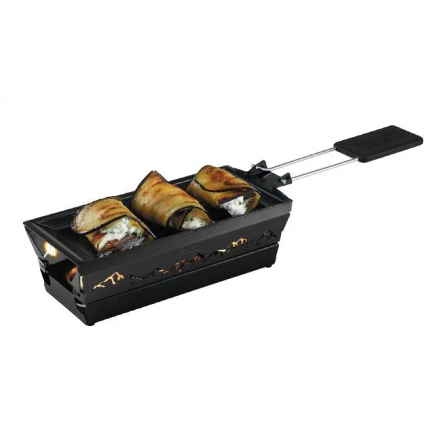 Raclette Set Mini Alpenglühen schwarz mit Schabern und Teelicht