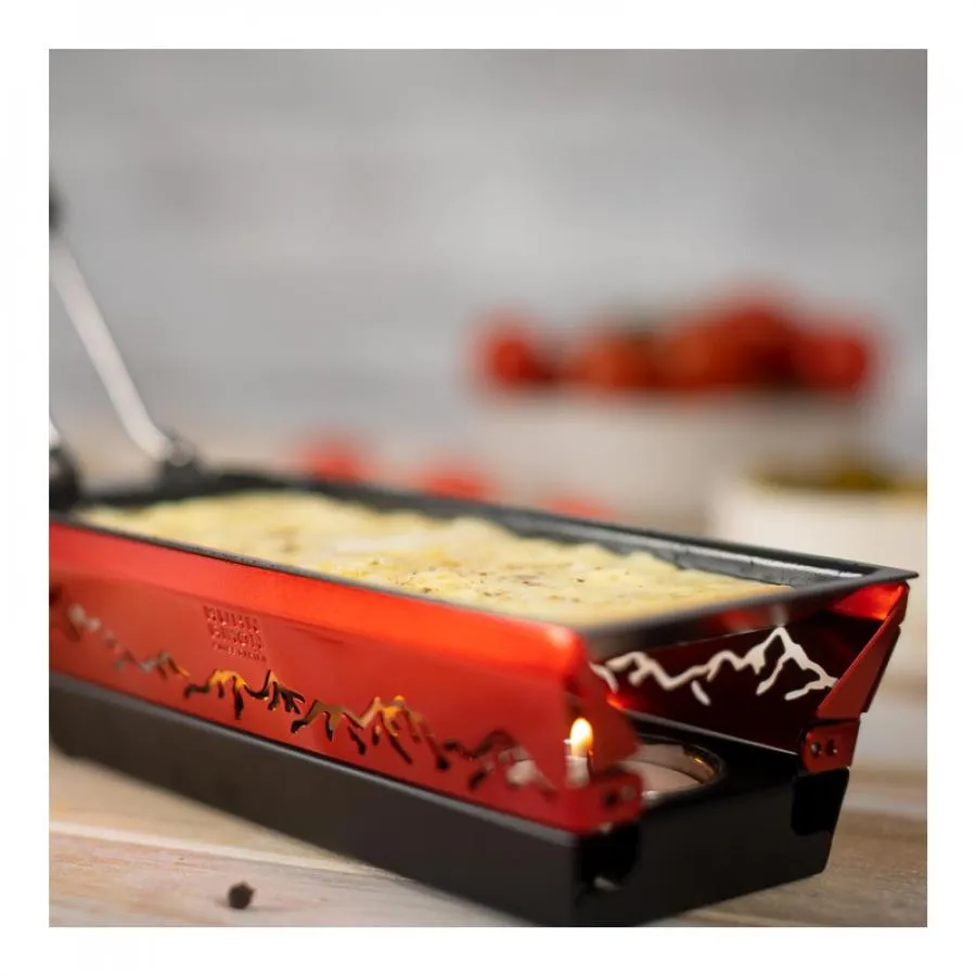 Raclette Set Mini Alpenglühen rot mit Schabern und Teelicht Raclette Set Mini Alpenglühen rot mit Schabern und Teelicht