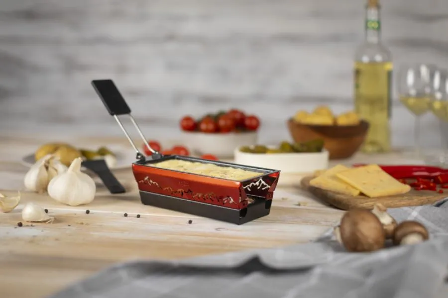 Raclette Set Mini Alpenglühen rot mit Schabern und Teelicht Raclette Set Mini Alpenglühen rot mit Schabern und Teelicht
