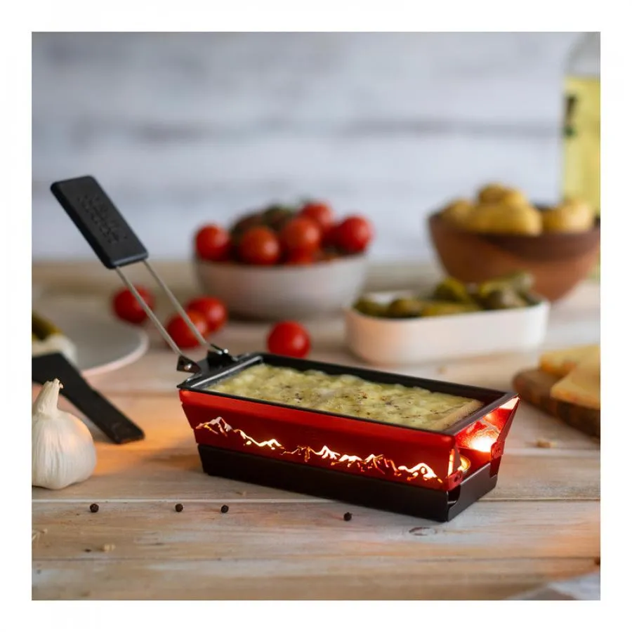 Raclette Set Mini Alpenglühen rot mit Schabern und Teelicht Raclette Set Mini Alpenglühen rot mit Schabern und Teelicht