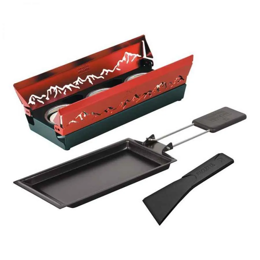 Raclette Set Mini Alpenglühen rot mit Schabern und Teelicht Raclette Set Mini Alpenglühen rot mit Schabern und Teelicht