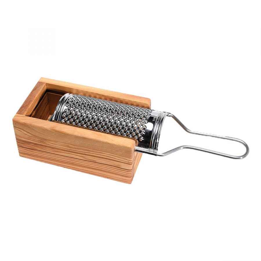 Parmesan Box mit Reibe, Edelstahl, Olivenholz 15 x 7 x 8,5 cm Parmesan Box mit Reibe, Edelstahl, Olivenholz 15 x 7 x 8,5 cm