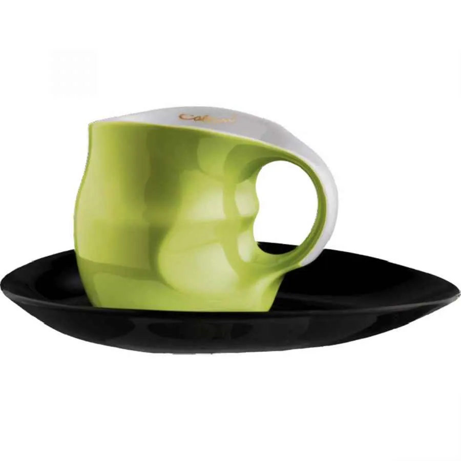 Luigi Colani Porzellan Kaffee - Cappuccino Tasse mit Untertasse color green 2 tlg.