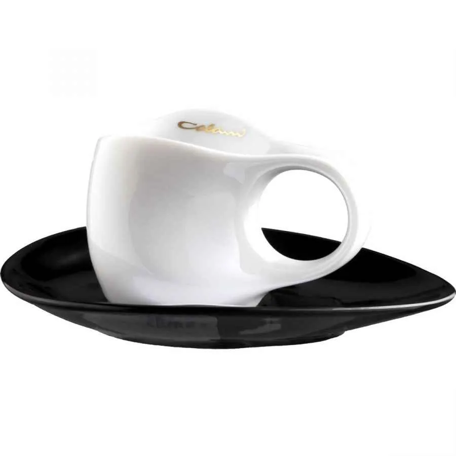 Luigi Colani Porzellan 2 Espressissimo - Tassen mit 2 Untertassen 4 tlg. weiß/ schwarz