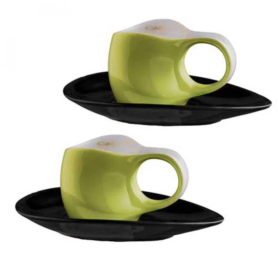 Luigi Colani Porzellan 2 Espressissimo - Tasse mit 2 Untertassen 4 tlg. green