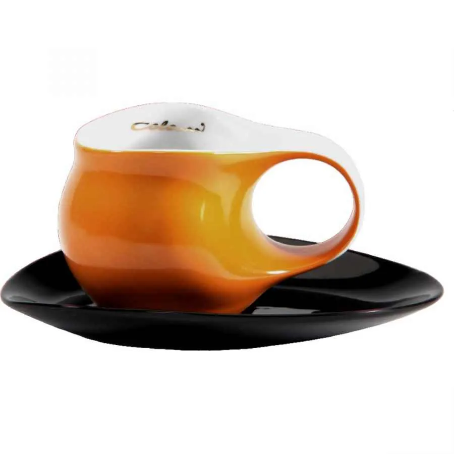 Luigi Colani Porzellan Espresso Tasse mit Untertasse orange / schwarz