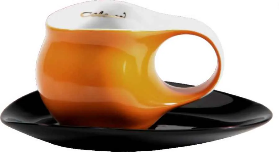 Luigi Colani Porzellan Espresso Tasse mit Untertasse orange / schwarz Luigi Colani Porzellan Espresso Tasse mit Untertasse orange / schwarz