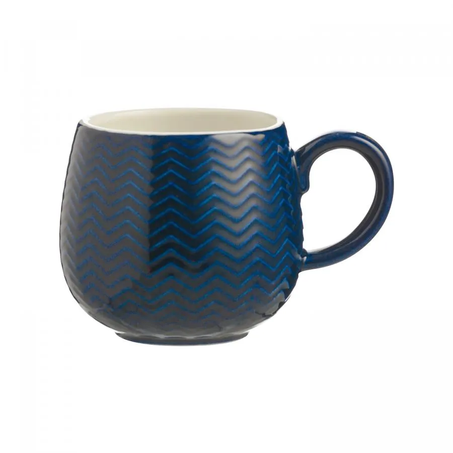 Tasse mit geprägtem Zickzack, blau, 350 ml