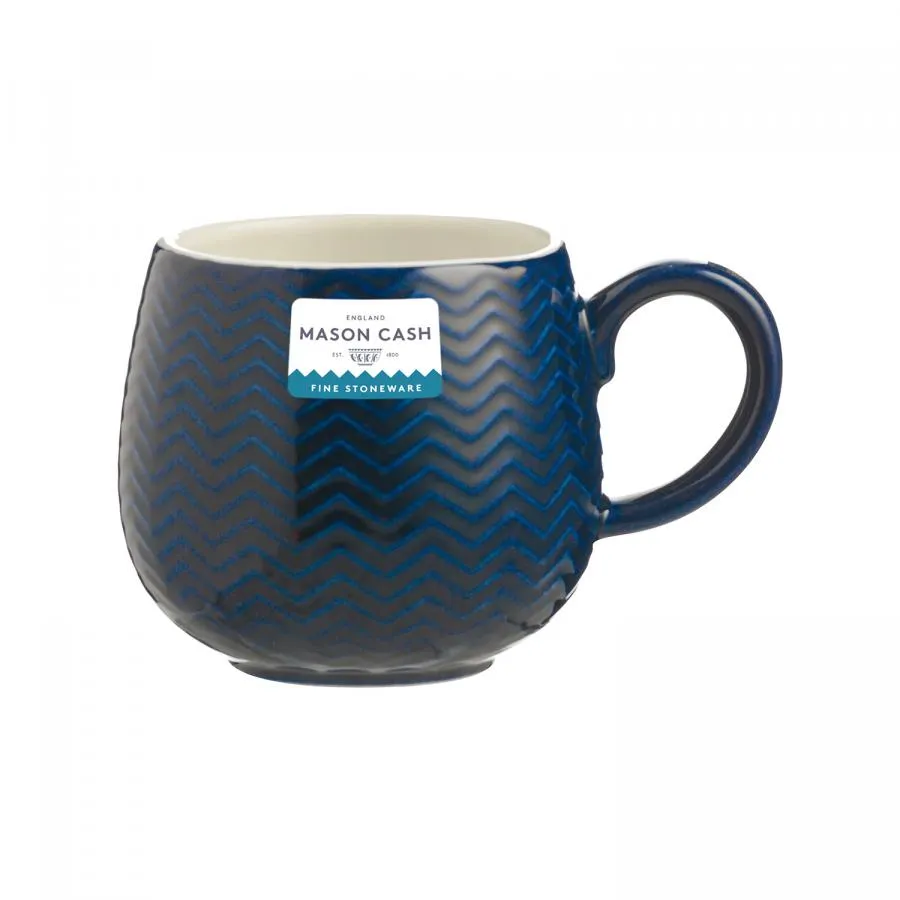 Tasse mit geprägtem Zickzack, blau, 350 ml