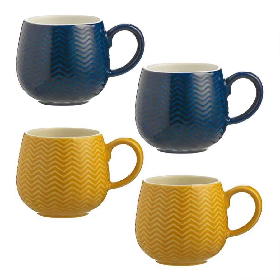 Tasse mit geprägtem Zickzack, blau, 350 ml