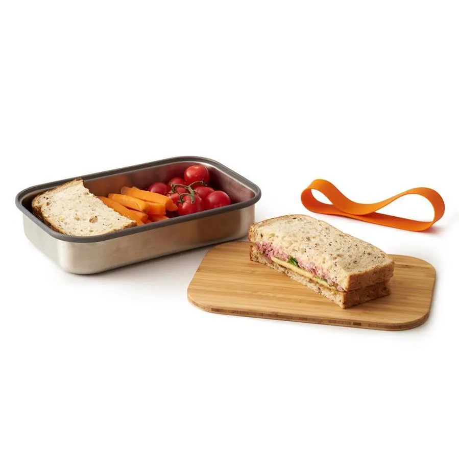 Edelstahl Sandwich Box - Orange, 1000 ml, Edelstahl/Bambusholz, Maße: 22,3 x 15 x 5,2 cm