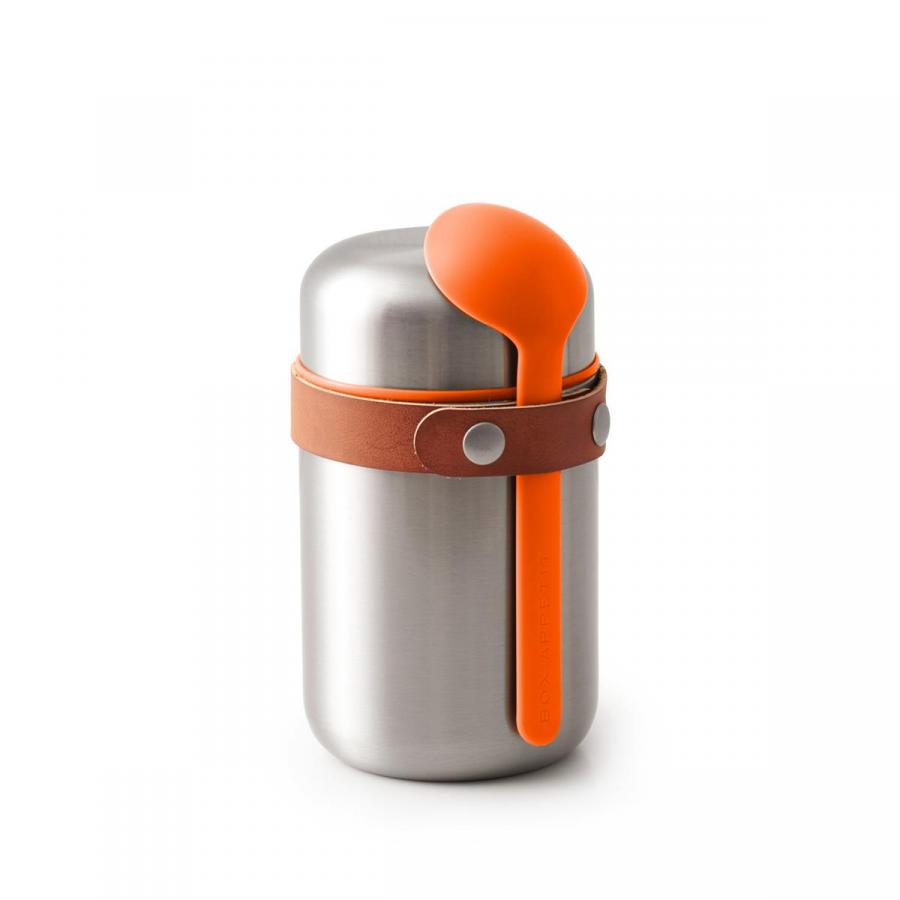 Food Flask - Orange, 400 ml, Edelstahl/Vegan Leder, Maße: 8,5 x 8,5 x 16 cm