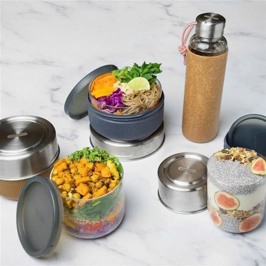 Lunchbecher 450 ml aus Glas mit Schutzhülle, Schiefer Lunchbecher 450 ml aus Glas mit Schutzhülle, Schiefer