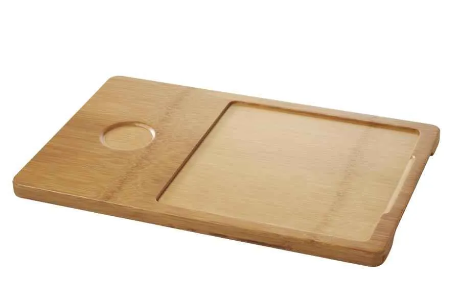HOLZTABLETT/ HOLZBRETT 37 x 24 cm, 2-FACH UNTERTEILT FÜR TELLER 20 x 20 cm Bambus