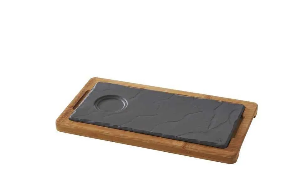 HOLZTABLETT/ HOLZBRETT 28,5 x 15 cm FUER RECHTECKIGE TELLER 25 x12 cm Bambus