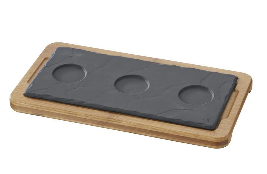 HOLZTABLETT/ HOLZBRETT 28,5 x 15 cm FUER RECHTECKIGE TELLER 25 x12 cm Bambus