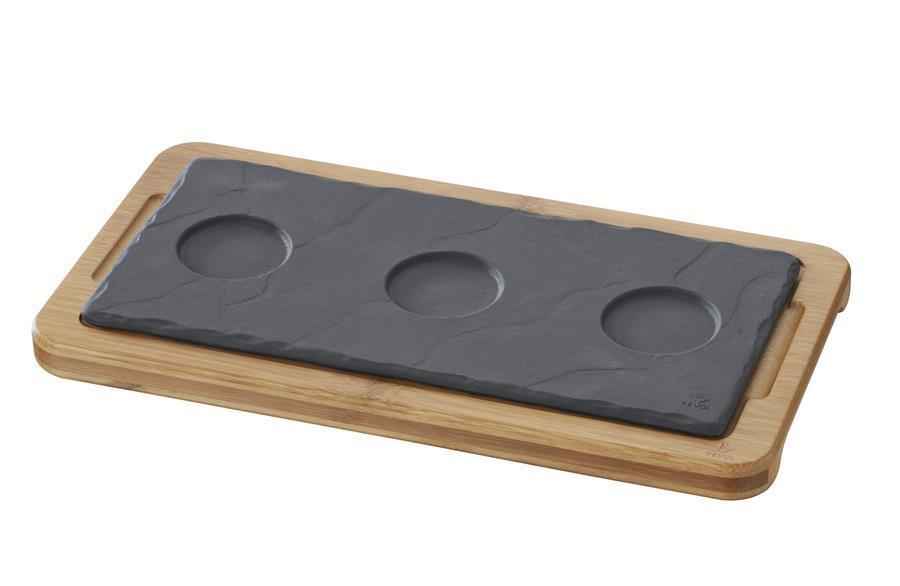 TABLETT/ TELLER/ PLATTE 25 x 12 cm mit 3 Mulden Matt schiefer