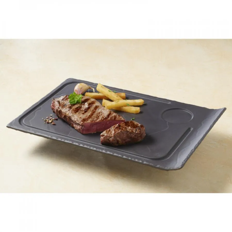 STEAKTELLER/ BURGERTELLER 33 cm x 22 cm, RAND HOCH Matt schiefer STEAKTELLER/ BURGERTELLER 33 cm x 22 cm, RAND HOCH Matt schiefer