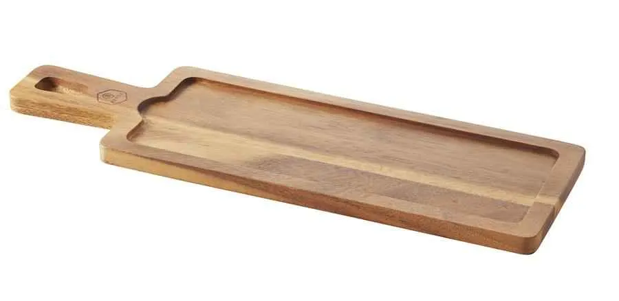 HOLZBRETTCHEN 43 x 14 cm, RECHTECKIG FÜR TELLER/ PLATTE 30 x11 cm Akazie