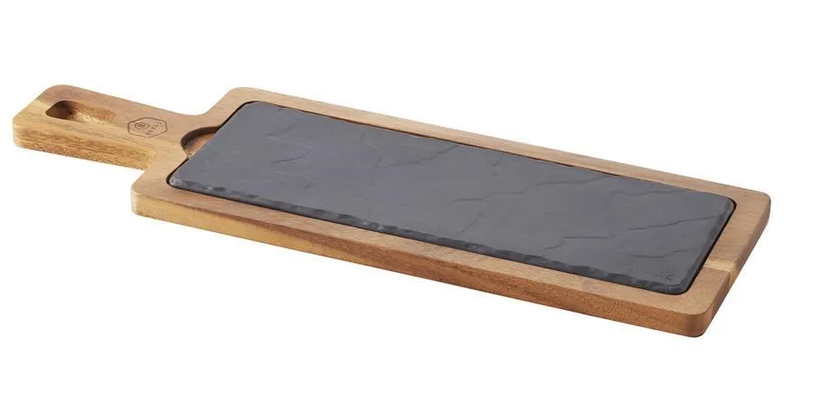 HOLZBRETTCHEN 43 x 14 cm, RECHTECKIG FÜR TELLER/ PLATTE 30 x11 cm Akazie