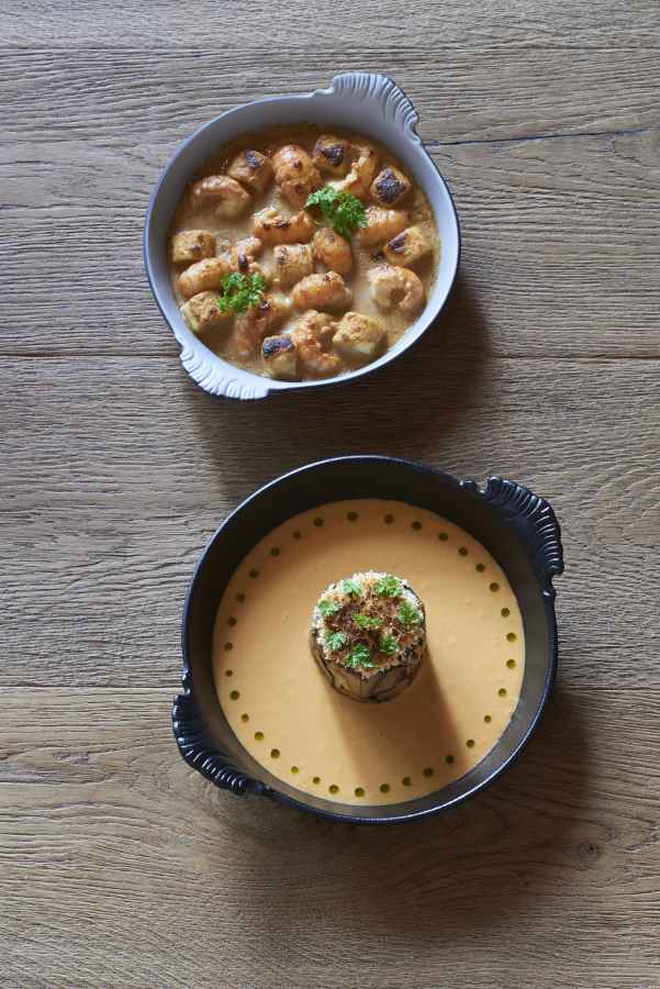 GRATINSCHUESSEL RUNDE MIT GRIFFEN in gusseisener Optik 45 cl