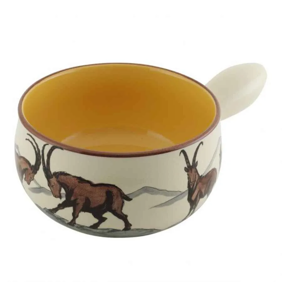 Caquelon/ Fonduetopf Steinbock Rand dunkelbraun ø 20cm Caquelon/ Fonduetopf Steinbock Rand dunkelbraun ø 20cm