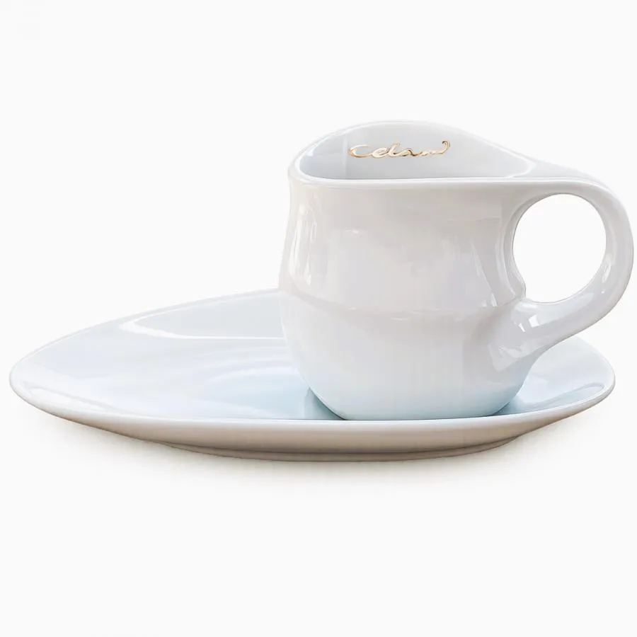 Luigi Colani Porzellan Kaffee Cappuccino Tasse mit Untertasse 2 tlg. weiß